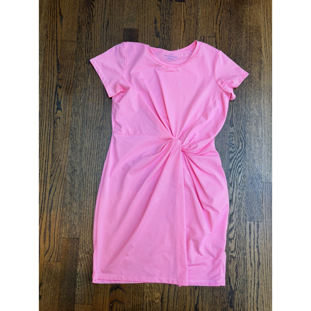 Vineyard Vines Dress S Pink Striped Twist Front Sankaty Preppy Coastal Sporty